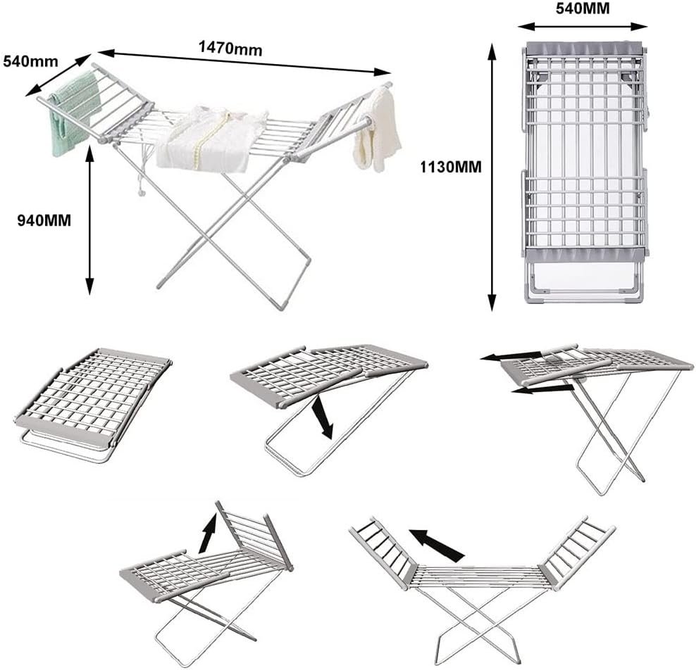 Electric Heated Clothes Airer Dryer Horse Rack, Folding Laundry Drying Rack Airer Stable Dryer, Electric Heated Drier Clothes Airer Hanger Fashionable - Image 7