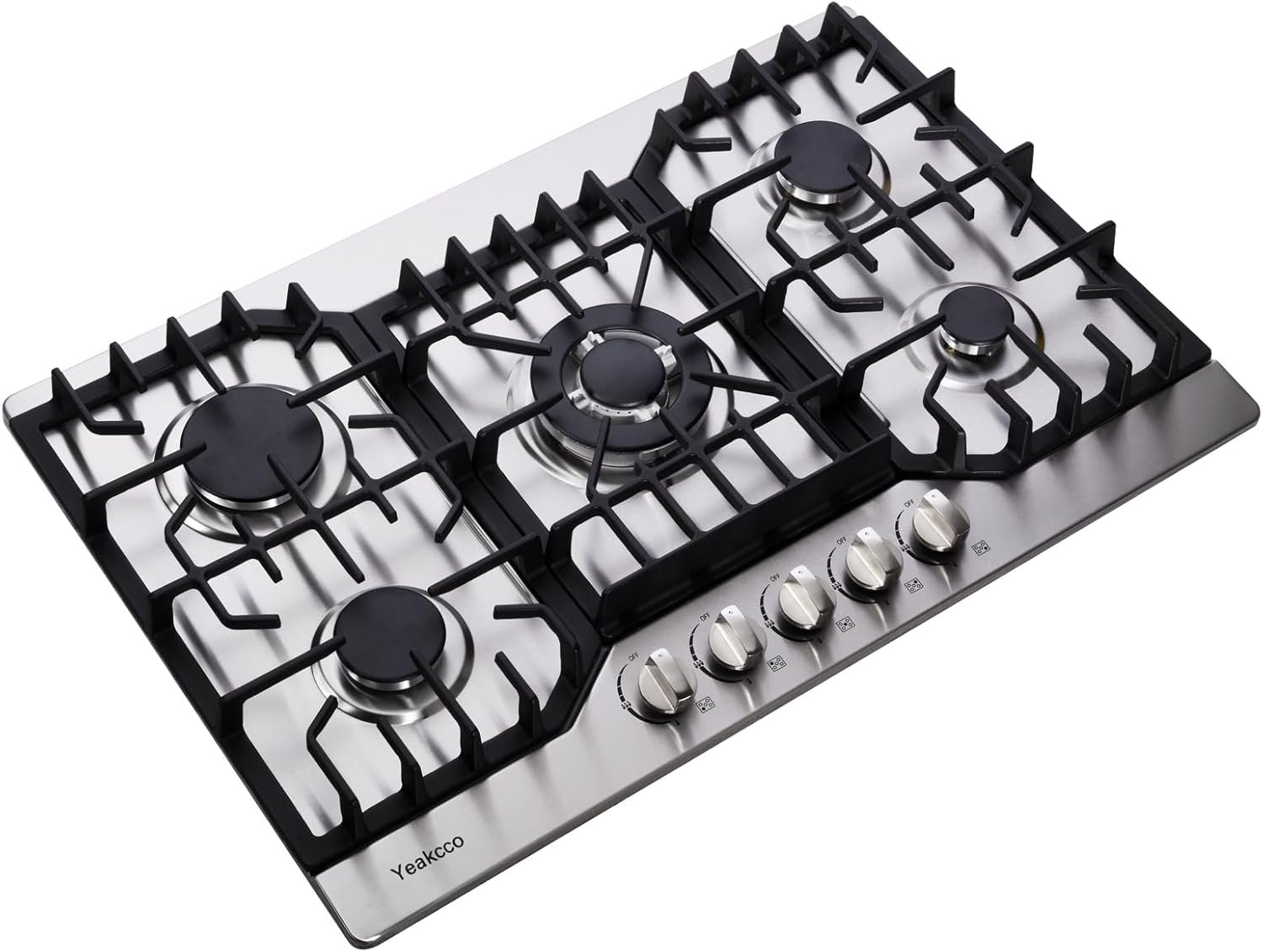 Gas Cooktop 30 Inch, Stainless Steel 5 Burners Built-in Gas Stovetop Propane/Natural Gas Convertible Stove Top Dual Fuel Gas Hob - Image 3