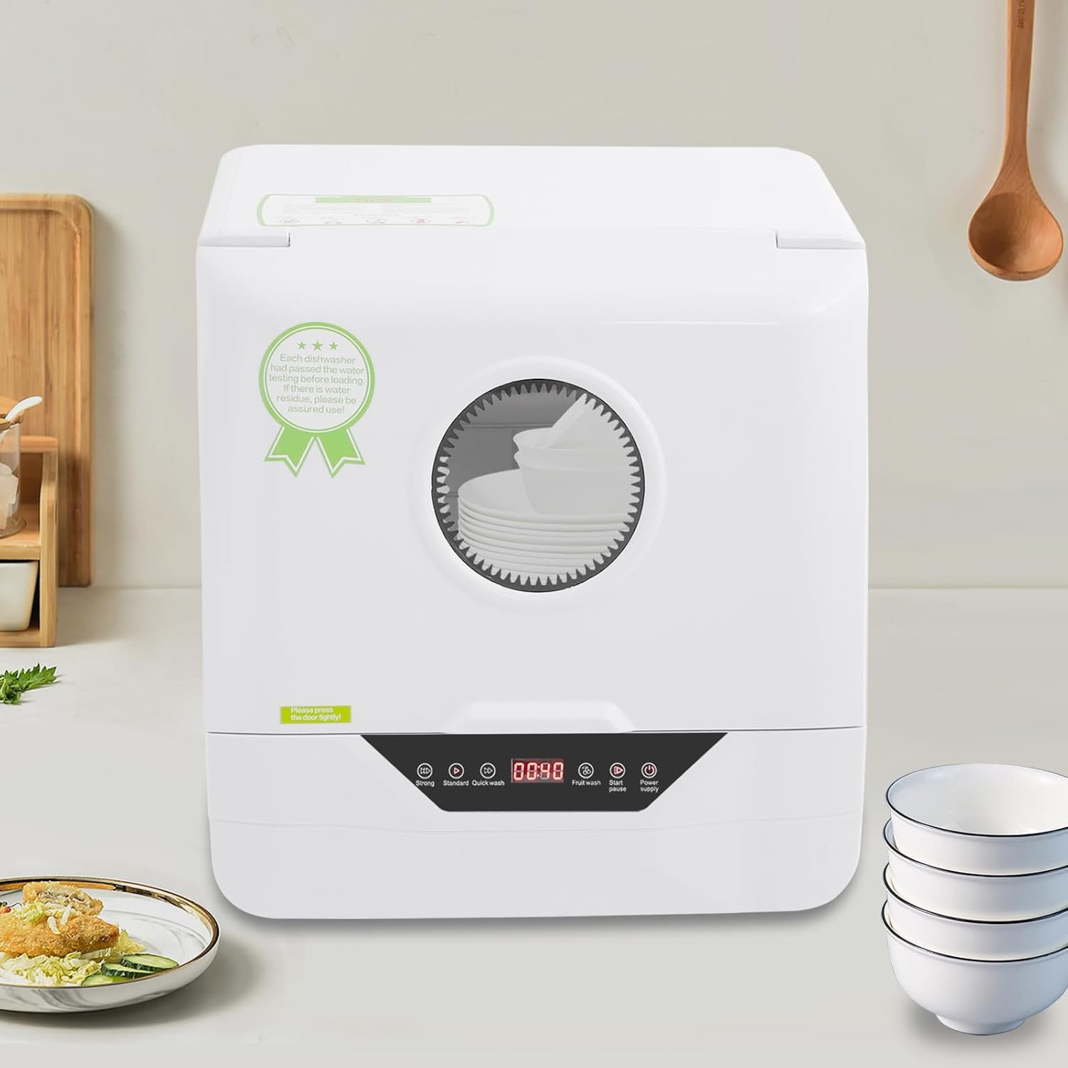 Portable Countertop Dishwasher LED 4 Washing Programs 110V Mini Dishwasher Corded Electric 6L Built-in Water Tank Inlet Hose for Apartments for 2-5 People White Color - Image 2