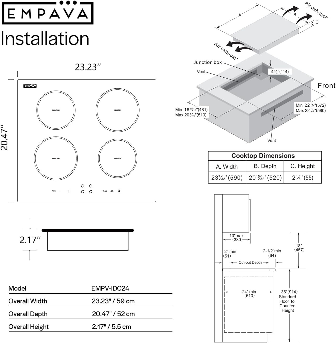 Empava 24 Inch Electric Stove Induction Cooktop with 4 Power Boost Burners Smooth Surface Vitro Ceramic Glass in Black 240V - Image 6
