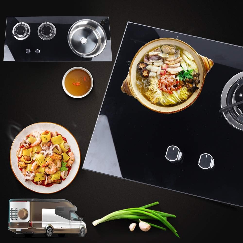RV Gas Stove, Burner Tempered Glass Gas Cooktop Burner Lpg Gas Stove Hob for Boat Caravan Rv Camper Gas Range Stove Multi-level Fire Adjustment (With Bowl, 2 Burner) - Image 8