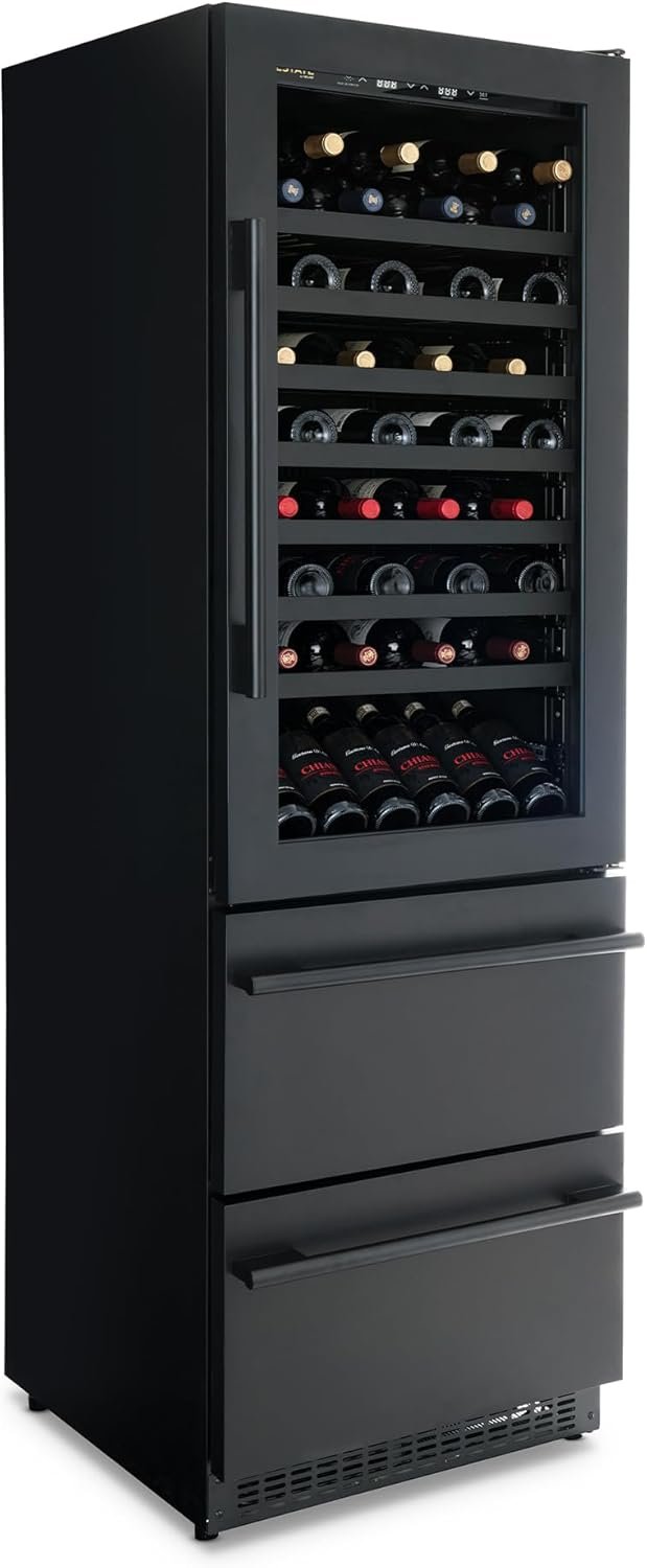 ESTATE 24" 108 Bottle Dual Zone Wine Fridge and Beverage Center Refrigerator Drawer Cabinets with 175 Can Capacity, Premium Built in Wine Cooler in Black Stainless Steel and Full Extension Shelves
