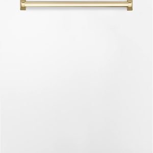 ZLINE Autograph Edition 24" 3rd Rack Top Touch Control Tall Tub Dishwasher in White Matte with Gold Handle, 51dBa (DWMTZ-WM-24-G)