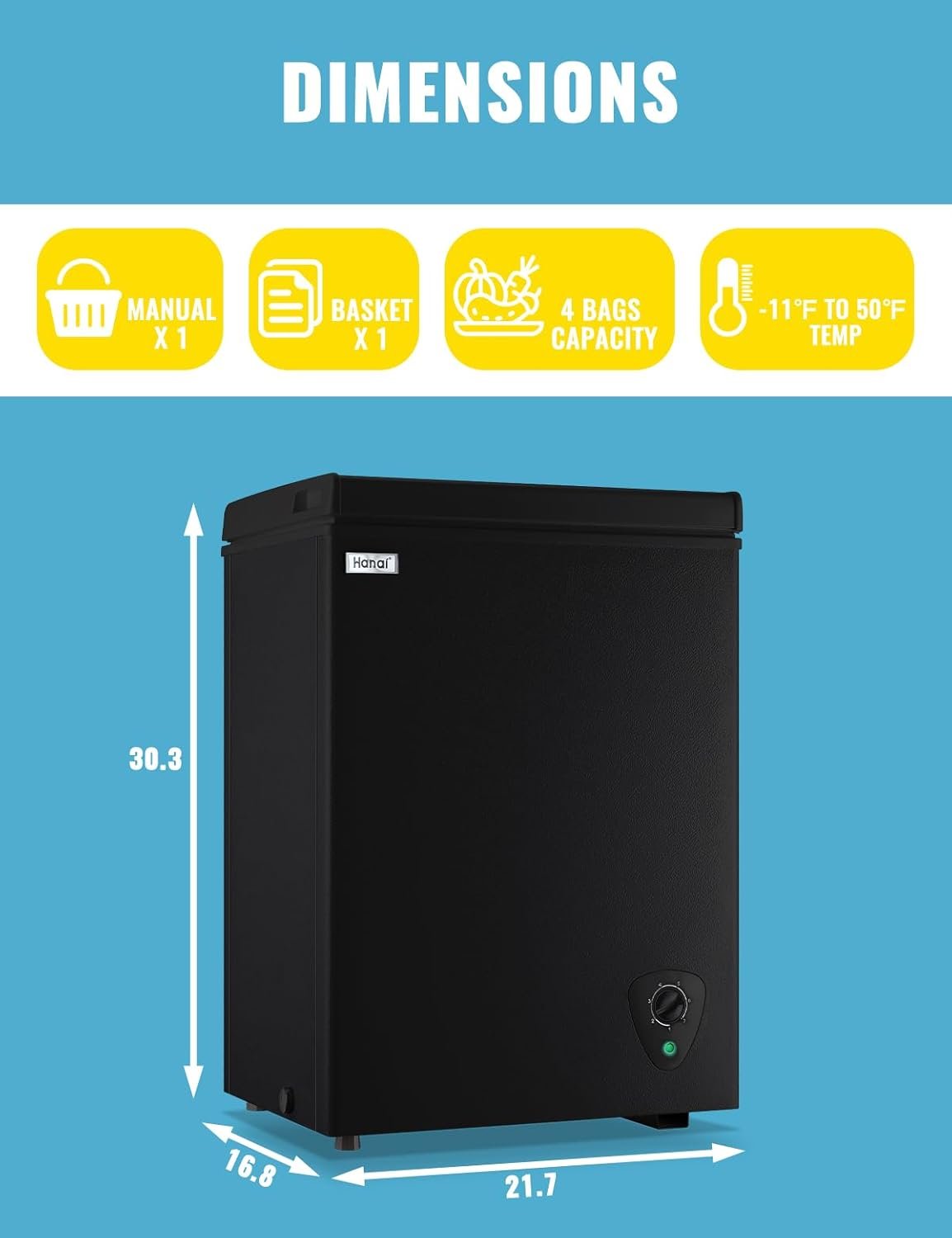 Chest Freezer 3.5 CU.FT WANAI Deep Freezers Compact Mini Size Machine 7 Temperature Control Low noise with Removable Basket for Dorm Apartment Home Kitchen - Image 7