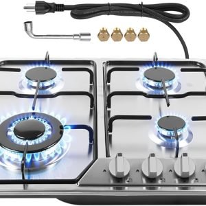 Gas Stove 24 inch, Propane Gas Cooktop Gas Stove 4 Burners for RVs, Motor Homes, NG LPG Convertible Gas Hob
