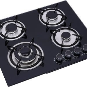 23'' Gas Stove Cooktop, Built in Gas Cooktop 4 Burners Stainless Steel Stove, LPG/NG Kitchen Cooker Thermocouple Protection, Easy to Clean Tempered Glass LPG/NG Gas Cooktop