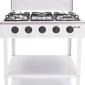 5 Burners Natural Gas Stove, Removable Bracket Gas Cooktop, Portable Gas Stove for Kitchen, RV, Apartment, Outdoor Cooking (White)
