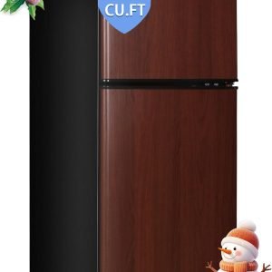 3.4 Cu.Ft Compact Refrigerator, Small Fridge with Double Door, Apartment Size Refrigerator with 7 Level Adjustable Thermostat Control Perfect for Kitchen Dorm Apartment Office Wood