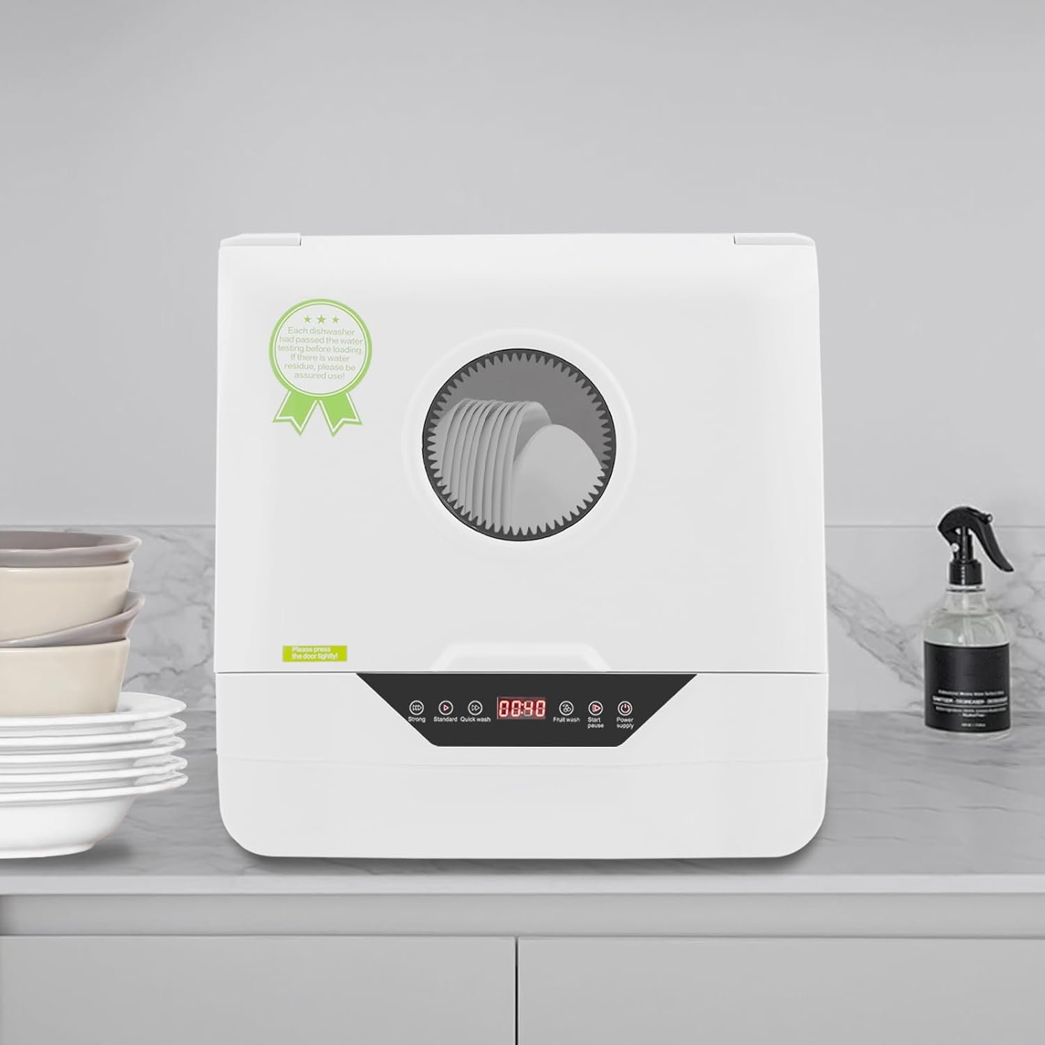 Portable Countertop Dishwasher LED 4 Washing Programs 110V Mini Dishwasher Corded Electric 6L Built-in Water Tank Inlet Hose for Apartments for 2-5 People White Color - Image 3