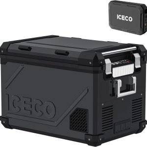 ICECO APL55 55Liter Portable Refrigerator and Freezer, Powered by AC/DC or Solar, Dual Zone Bluetooth Controlled 12v Refrigerator, for Truck, Car and Home, -4℉~68℉, with 250Wh Magnetic Battery