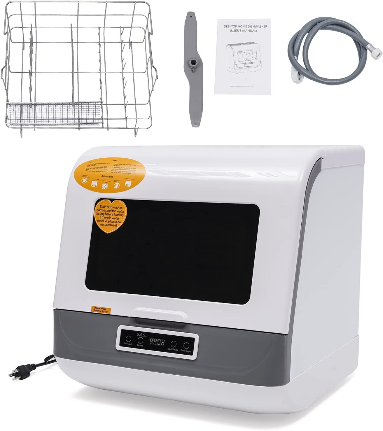 Portable Countertop Dishwasher 110V 1200W Compact Dishwashers with 4 Washing Programs, 55℃-65℃ High-Temperature Washing Kitchen Mini Dishwasher with Air-Dry Function (White)