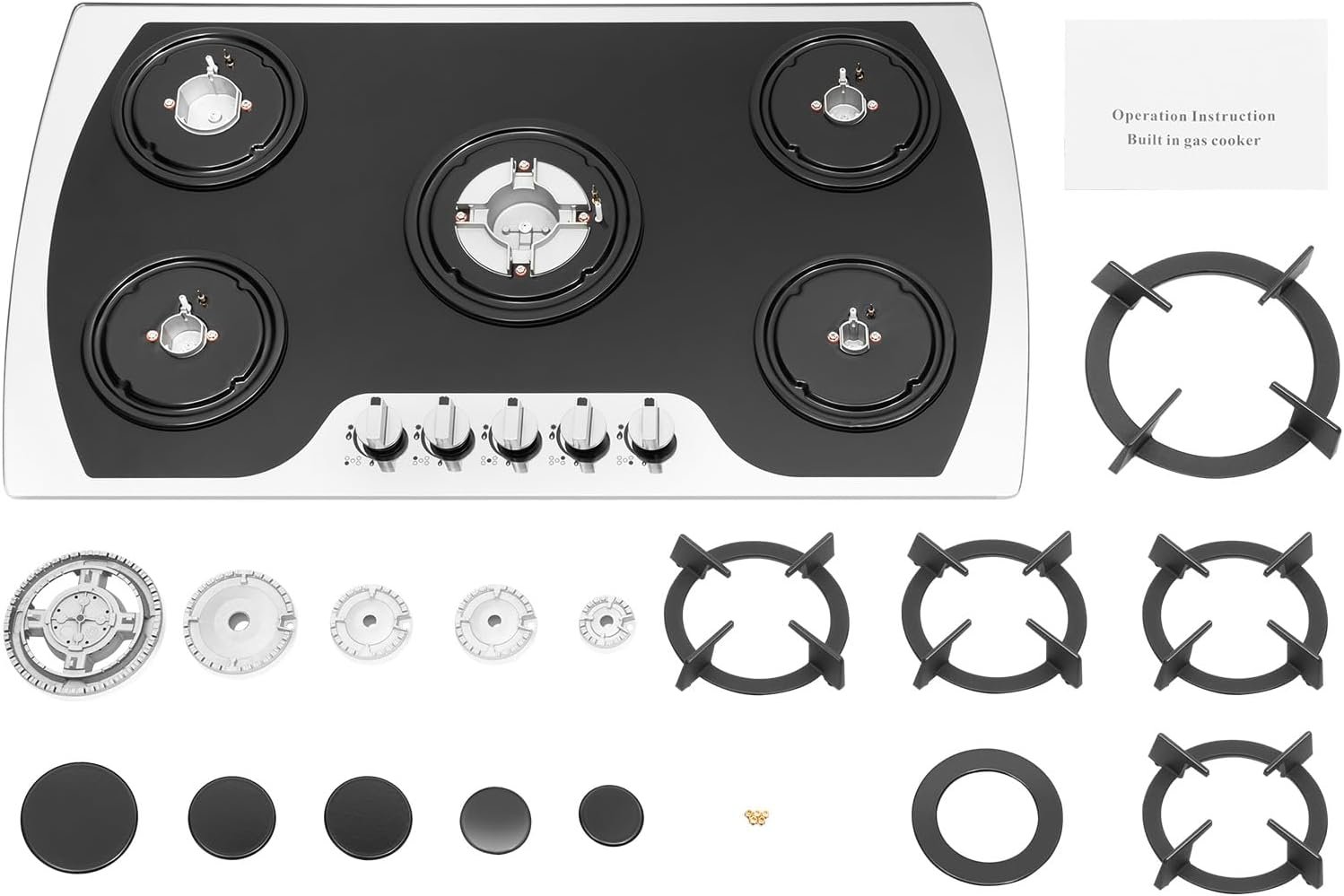 36" Gas Cooktop 5 Burners Built-In Gas Stove NG/LPG Convertible Stainless Steel Thermocouple Protection - Image 9