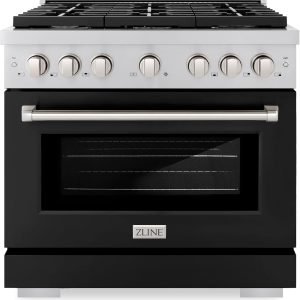 ZLINE 36 in. 5.2 cu. ft. 6 Burner Gas Range with Convection Gas Oven in Stainless Steel with Black Matte Door (SGR-BLM-36)
