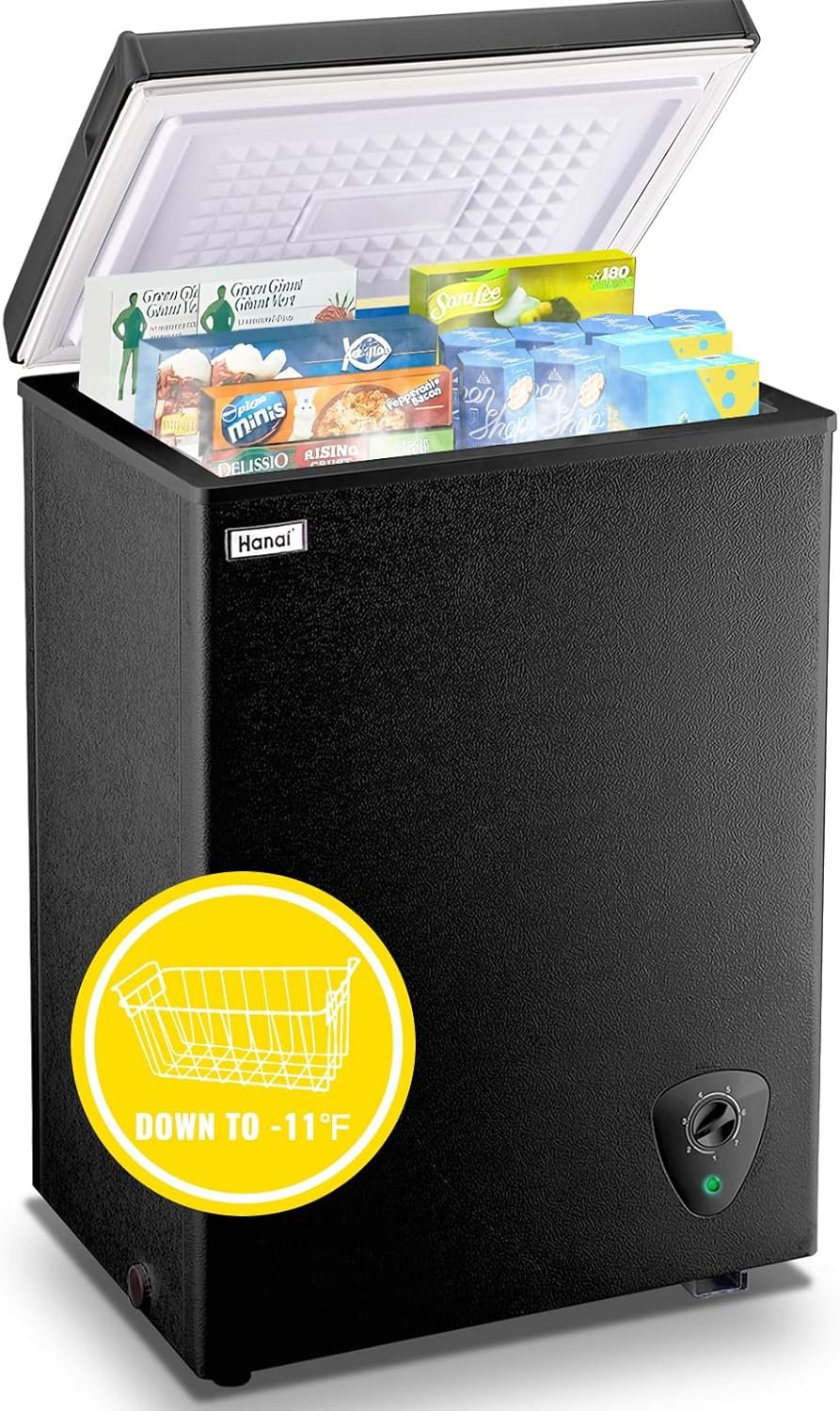 Chest Freezer 3.5 CU.FT WANAI Deep Freezers Compact Mini Size Machine 7 Temperature Control Low noise with Removable Basket for Dorm Apartment Home Kitchen