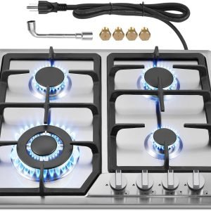 Gas Stove 4 Burners 24in Gas Cooktop, Propane Gas Cooktop Gas Hob 4 Burners for RVs, Motor Homes, NG LPG Convertible Gas Stovetop
