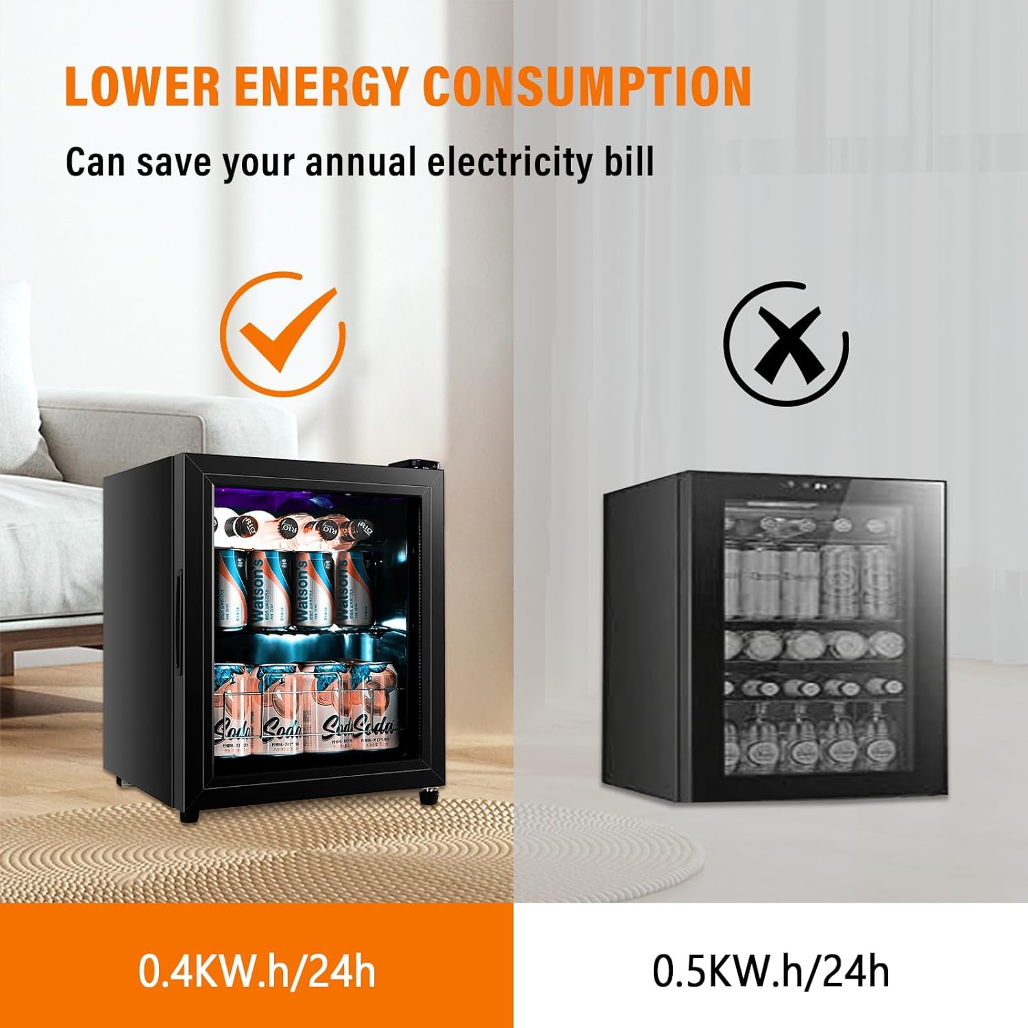 Beverage Refrigerator Mini Small Fridge 75 Cans Drink/Wine/Beer Cooler with Glass Door Office/Bar/Bedroom Compact Refrigerator - Image 5