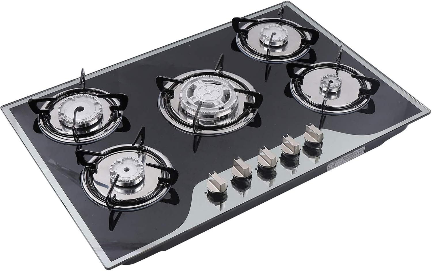 Gas Cooktop 30 Inch Gas Stove Cooktop Stove Burner Tempered Glass Built in 5 Burners Gas Hob Grate Stovetop LPG/NG Convertible (Style 1) - Image 2