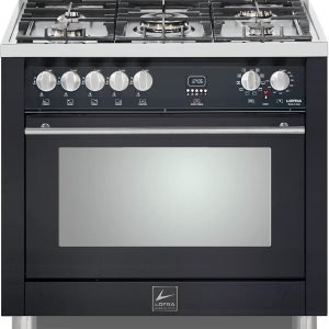 Lofra Maestro Series 36 Inch Freestanding Dual Fuel Range Oven Stove, Cooktop 5 Sealed Brass Burners, Convection, 9 Cooking Modes, Matte Black