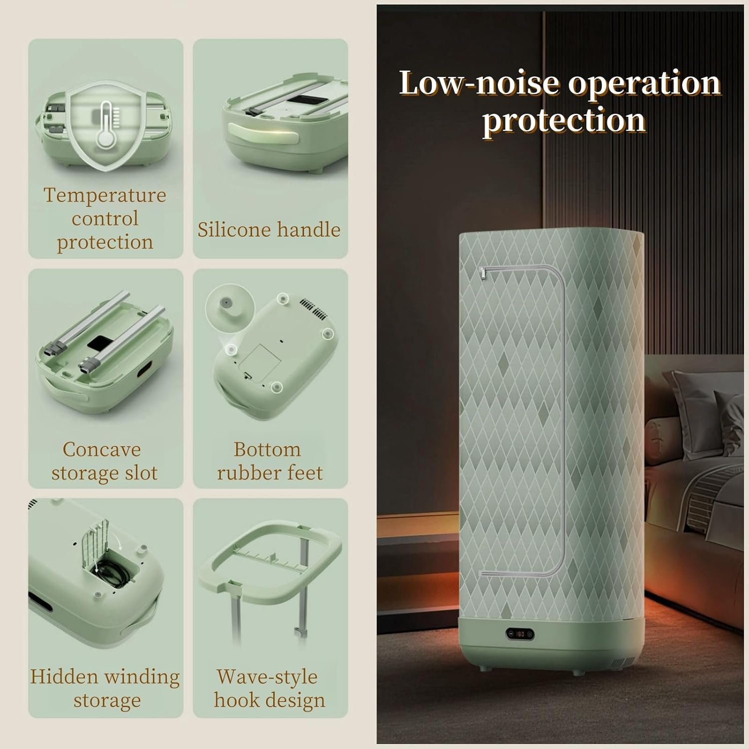 Portable Clothes Dryer,Portable Dryers For Laundry,Portable Dryer For Clothes,Portable Laundry Dryer,with Timer,Foldable,Portable Compact Laundry Clothes Dryer Electric Dryer/Rack for Home green - Image 3