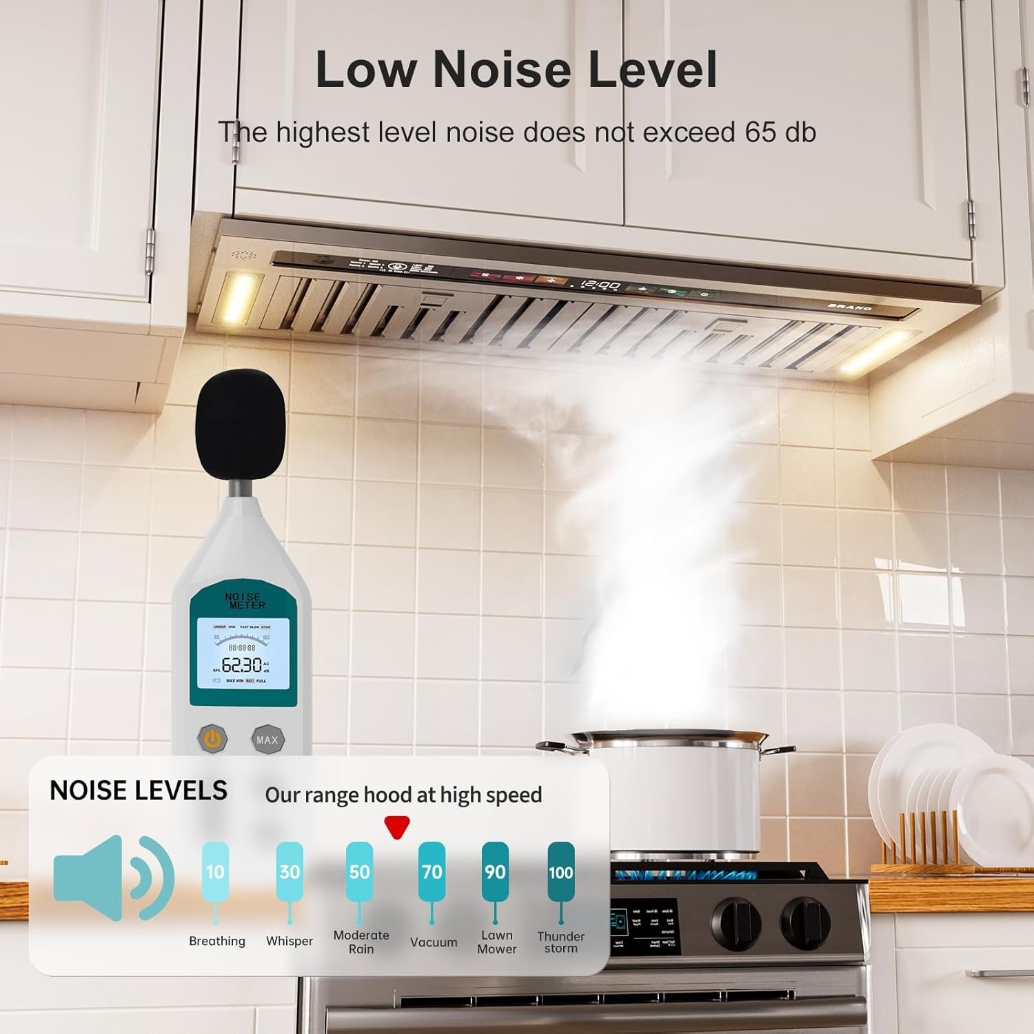 BRANO Range Hood Insert 30 Inch, 900 CFM Smart Voice/Gesture/Touch Control, 4 Speed Exhaust Fan, Stainless Steel Kitchen Hood with Charcoal Filter, Ducted/Ductless Convertible - Image 4