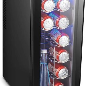 Frigidaire EFRW1225 Wine & Beverage Cooler with Curved Glass Door - 12 Bottles Drinks Fridge, Digital Control, Ideal for Home, DC Rated for Use with Car Cord or AC Adapter, Black