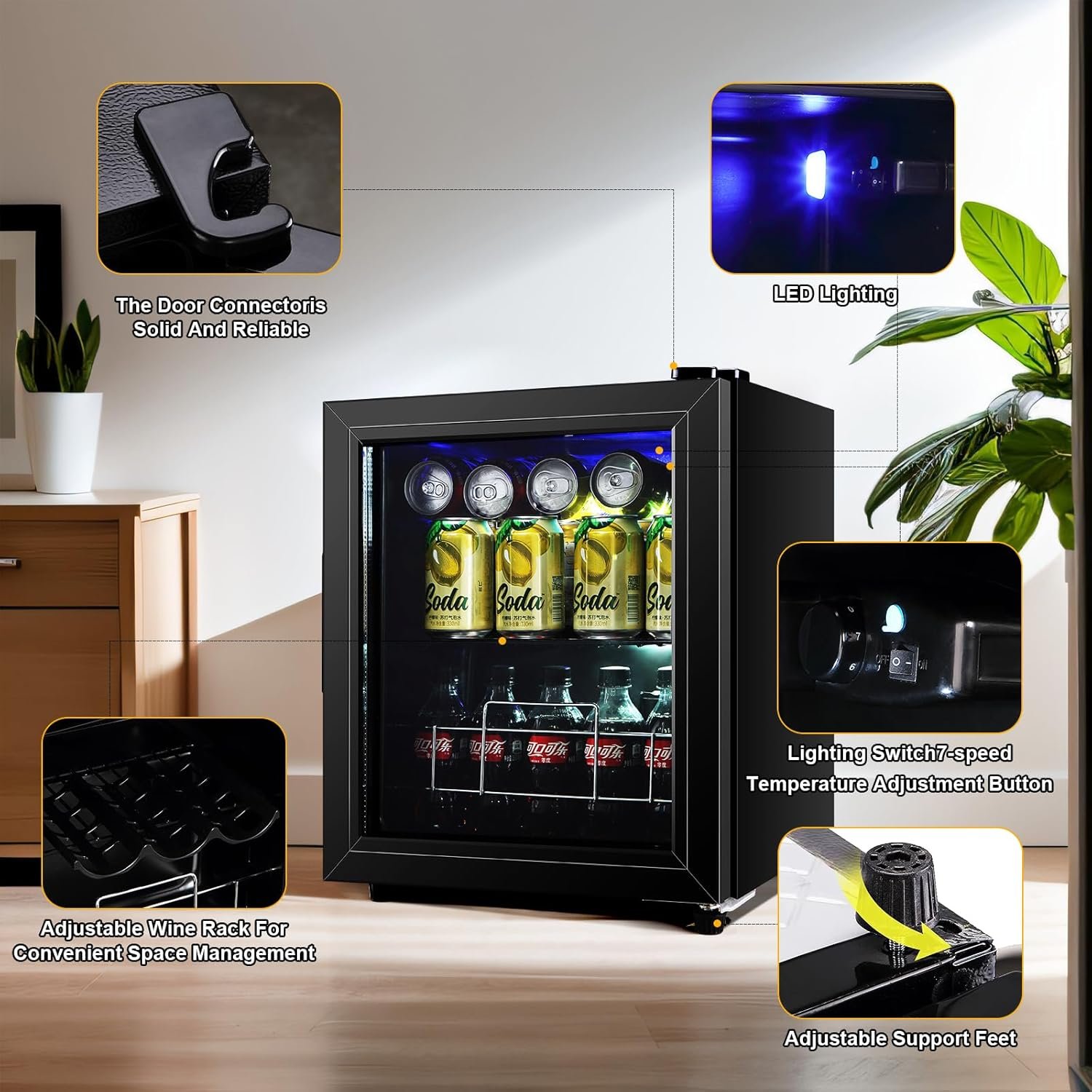 Beverage Refrigerator Mini Small Fridge 75 Cans Drink/Wine/Beer Cooler with Glass Door Office/Bar/Bedroom Compact Refrigerator - Image 3