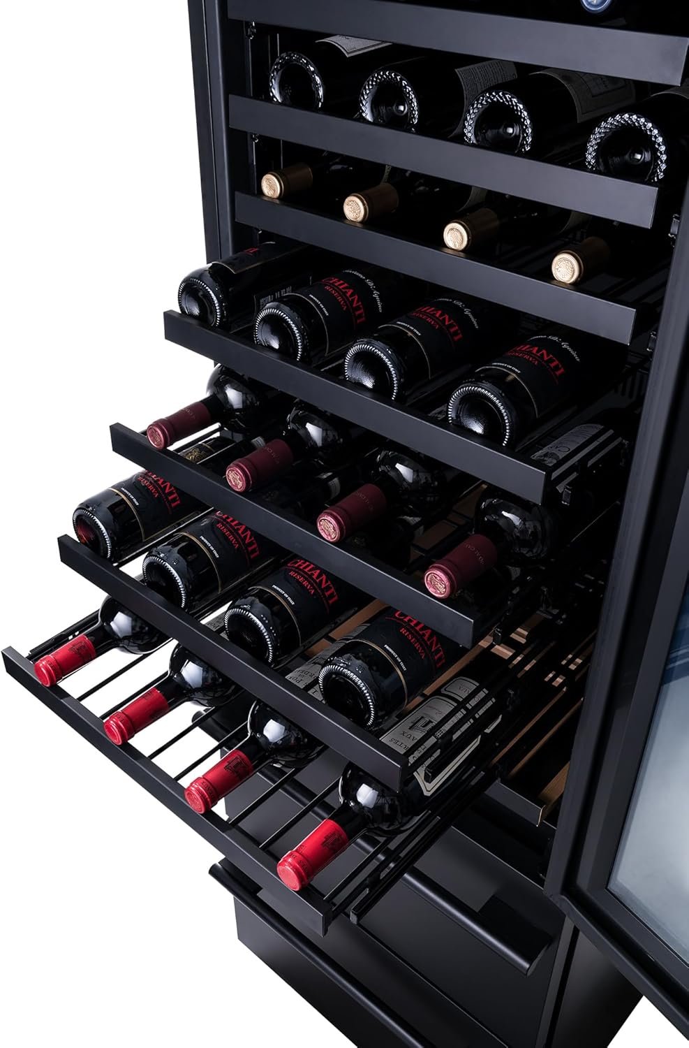 ESTATE 24" 108 Bottle Dual Zone Wine Fridge and Beverage Center Refrigerator Drawer Cabinets with 175 Can Capacity, Premium Built in Wine Cooler in Black Stainless Steel and Full Extension Shelves - Image 13