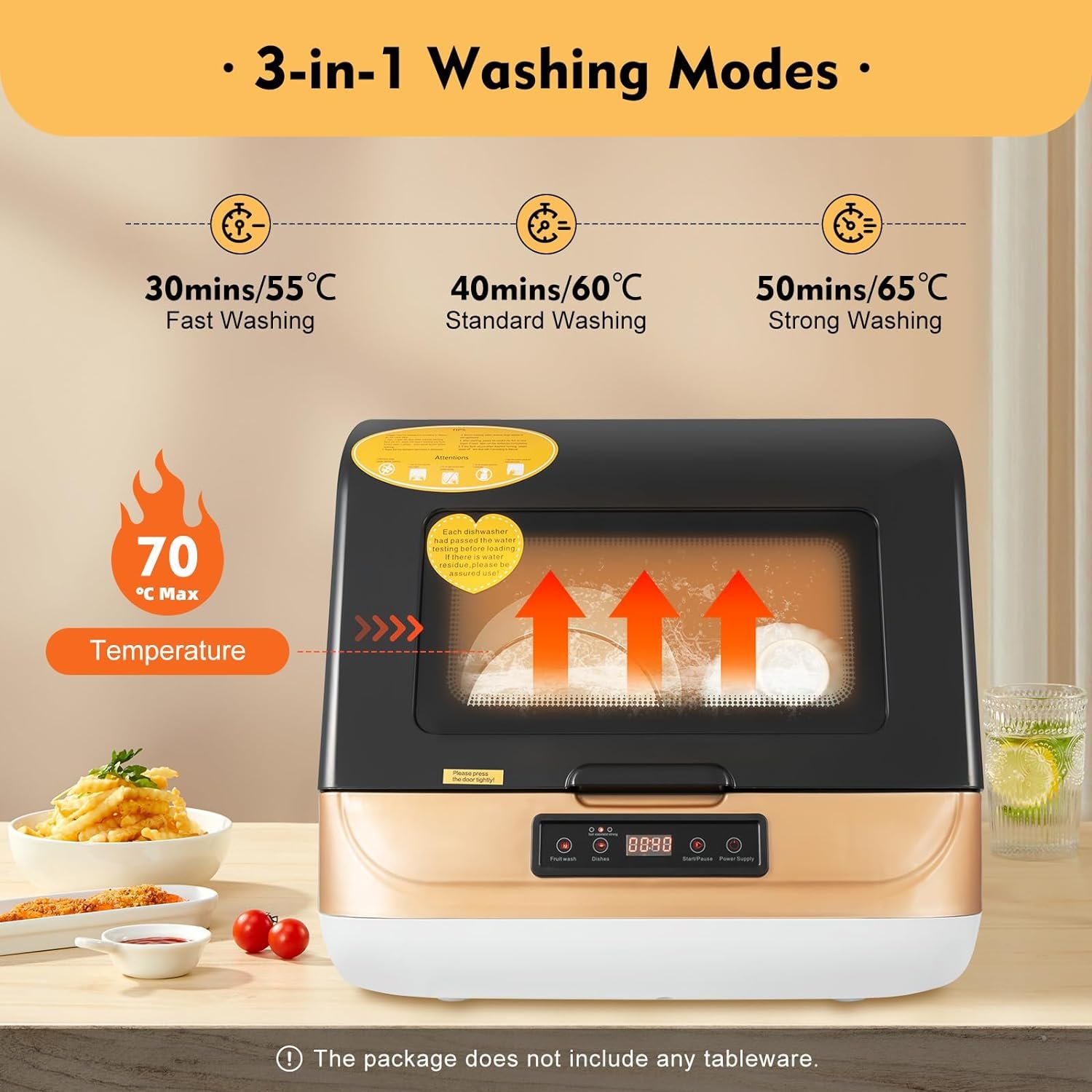 Multi-functional countertop no-installation dishwasher, Various cleaning modes, for small houses, apartments, dormitories, boats, campers, RVs and more (Gold) - Image 5
