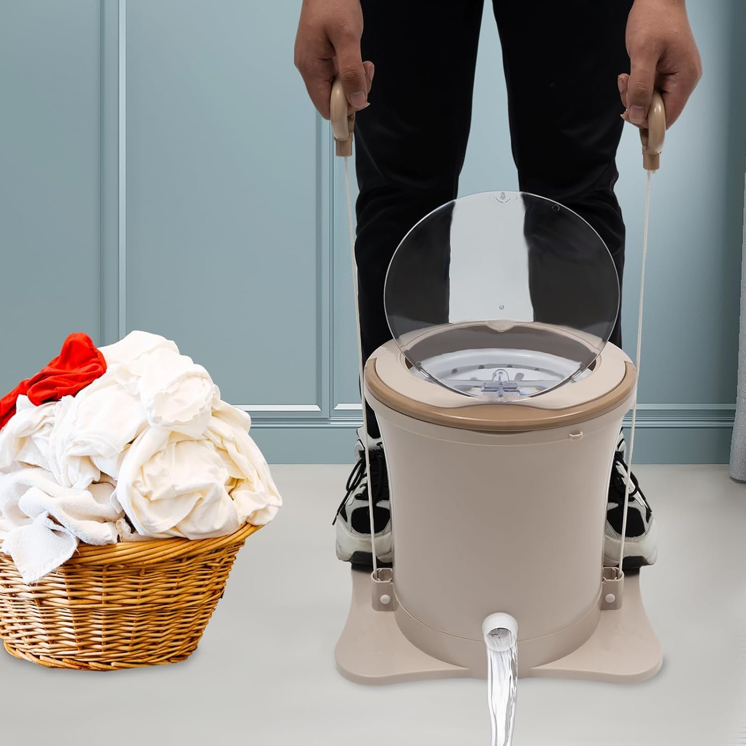 Mini Manual Washing Machine, 2 In 1 Manual Non Electric Washing Machine and Clothes Spin Dryer, 2.4Gal Mini Washing Machine Can be Used In Flats, Motels And Dormitories (Apricot Color) - Image 2