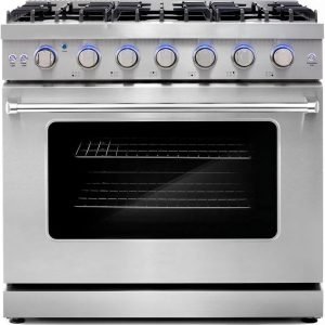 36-inch Pro-Style Natural Gas Range or Liquid Propane Gas Range with 6 high-powered Burners, 6.0 cu. ft. Convection Oven in Stainless Steel