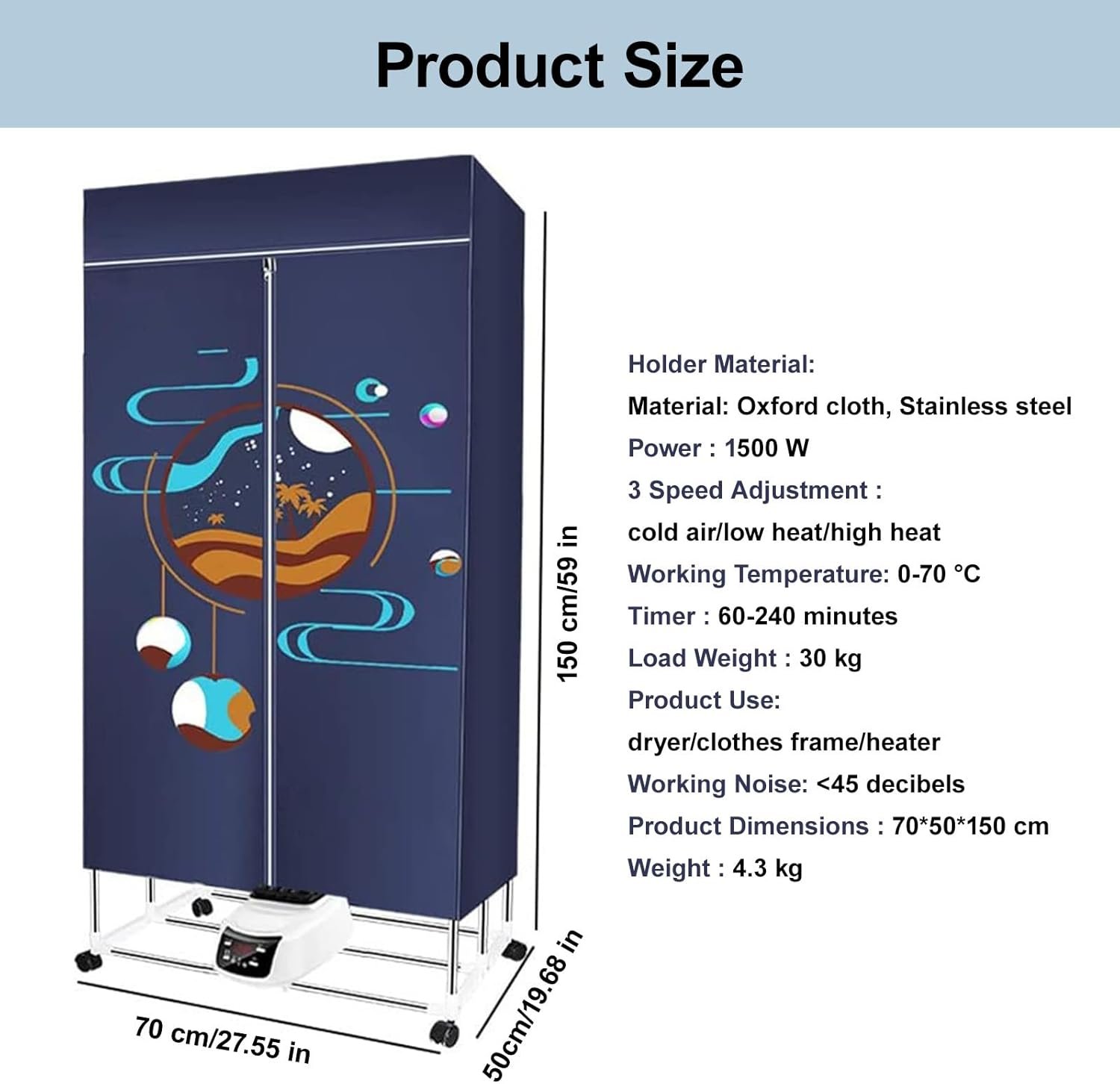 Portable Clothes Dryer, Electric Clothes Dryer Fast Drying, with Time Setting Function, 3-Speed Temperature Adjustment, for Underwear, Shirt, Towel - Image 8