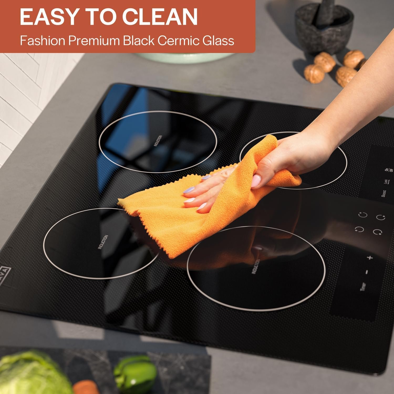 Empava 24 Inch Electric Stove Induction Cooktop with 4 Power Boost Burners Smooth Surface Vitro Ceramic Glass in Black 240V - Image 4