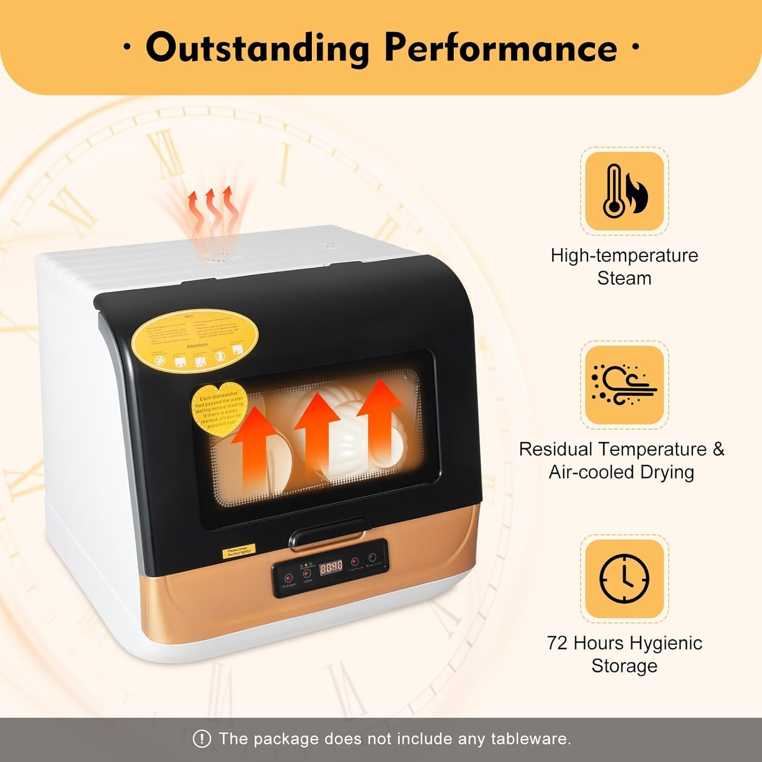 Multi-functional countertop no-installation dishwasher, Various cleaning modes, for small houses, apartments, dormitories, boats, campers, RVs and more (Gold) - Image 6