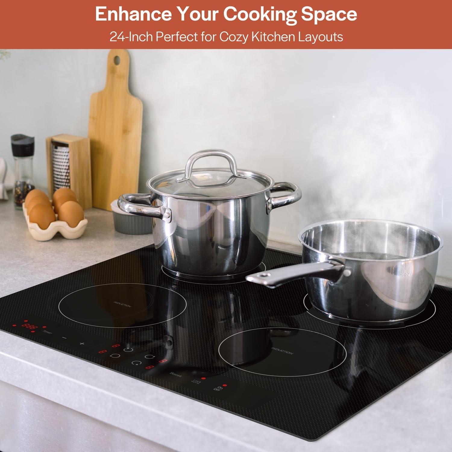 Empava 24 Inch Electric Stove Induction Cooktop with 4 Power Boost Burners Smooth Surface Vitro Ceramic Glass in Black 240V - Image 2