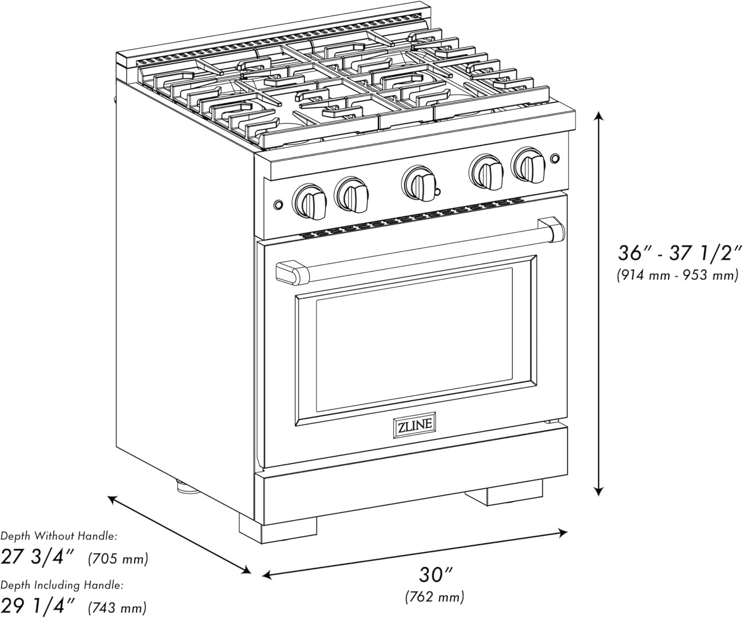 ZLINE 30 in. 4.2 cu. ft. Paramount Gas Range with Convection Gas Oven in Stainless Steel with 4 Brass Burners (SGR-BR-30) - Image 9