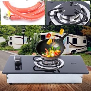 Gas Cooktop 1 Burner Boat Caravan RV Camper LPG Gas Stove Hob with Tempered Glass, Durable Single Countertop Gas Stove with Multi-Level Fire Adjustment Suitable for Outdoor Apartments
