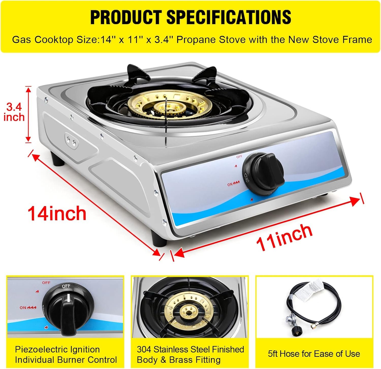 Propane Gas Cooktop,Single Burner Gas Stove Stainless Steel Portable Gas Stove,Auto Ignition Camping Single Burner LPGfor RV, Apartments, Outdoor - Image 2