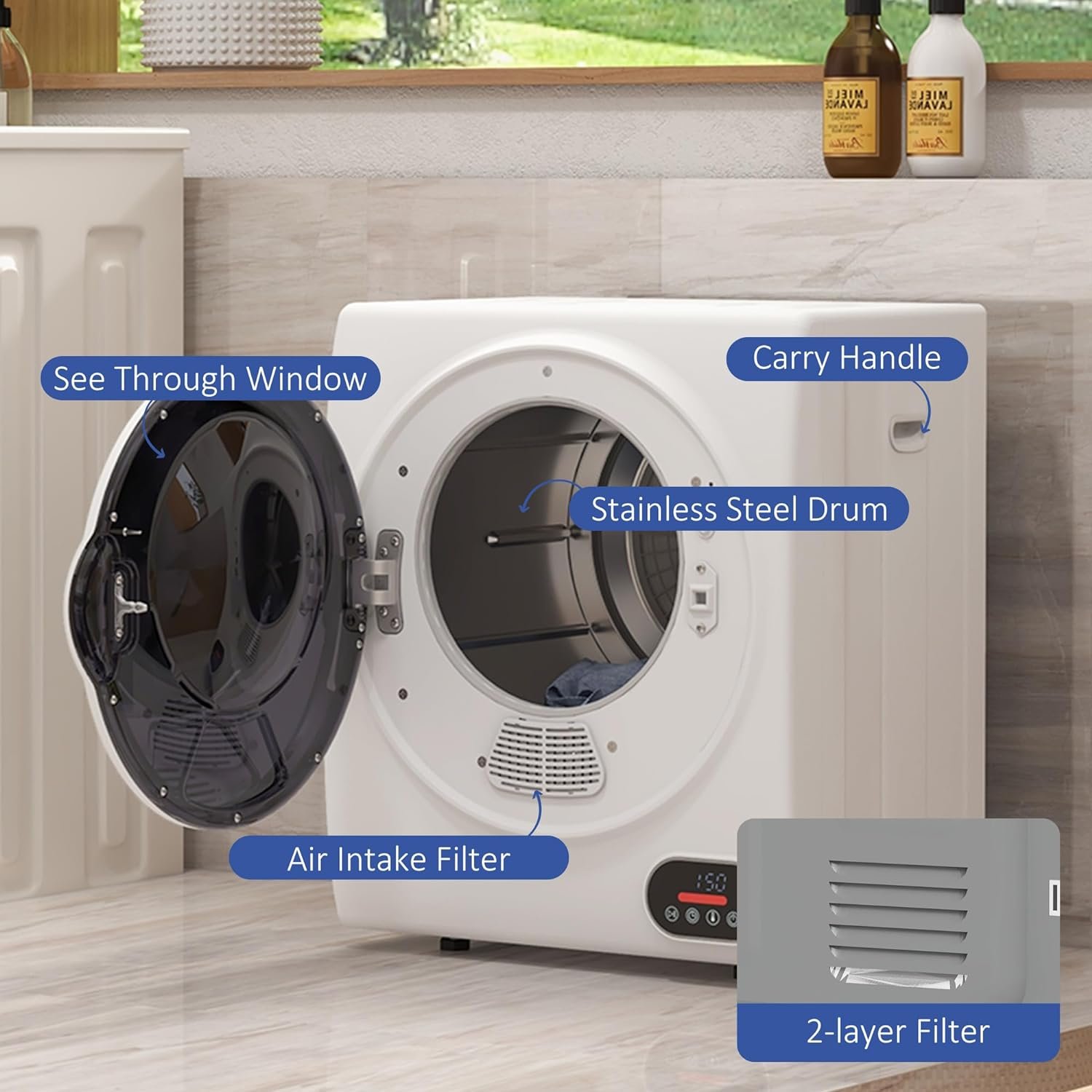 Kaimei Compact Electric Dryer, 1.5 cu.ft Stainless Steel Drum, 850W Portable Clothes Dryer with 4 Modes - Image 5