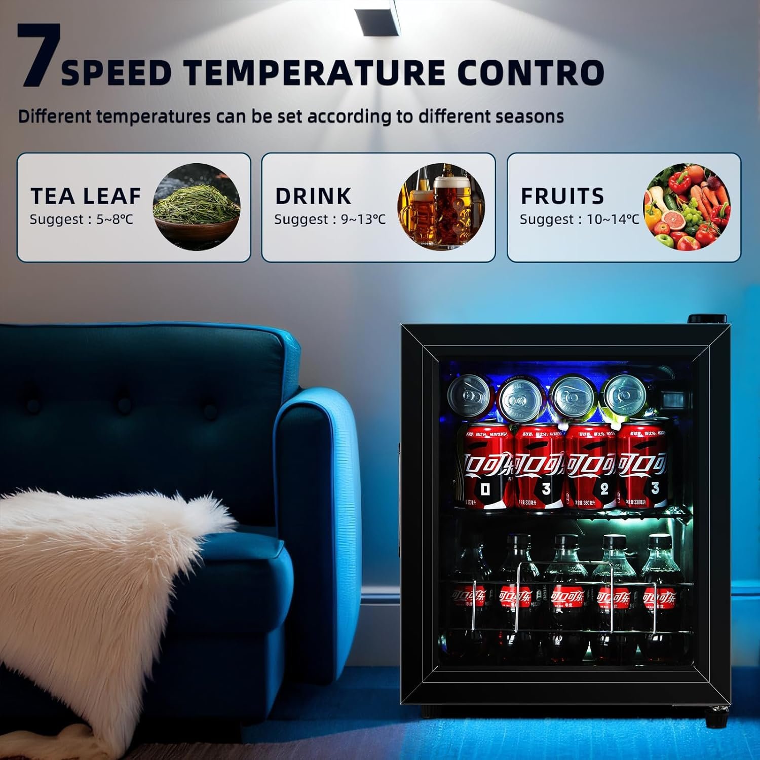 Beverage Refrigerator Mini Small Fridge 75 Cans Drink/Wine/Beer Cooler with Glass Door Office/Bar/Bedroom Compact Refrigerator - Image 4