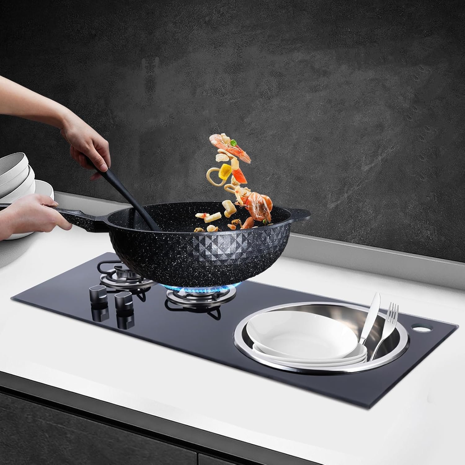 RV Gas Stove, Burner Tempered Glass Gas Cooktop Burner Lpg Gas Stove Hob for Boat Caravan Rv Camper Gas Range Stove Multi-level Fire Adjustment (With Bowl, 2 Burner) - Image 7