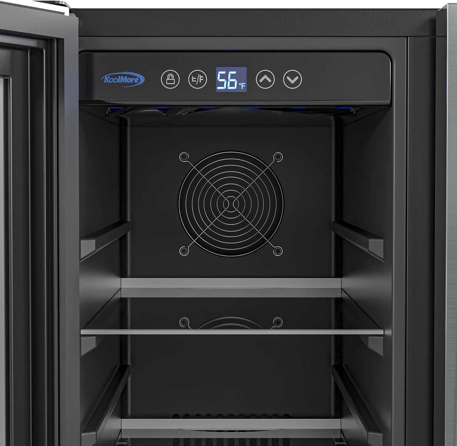 KoolMore 24 Inch Dual Zone Wine Cooler and Beverage Refrigerator with Cool Temperature Control, LED Touch Display, and Adjustable Shelves, Holds up to 21-Bottles and 60-Cans (KM-CWB1830-SS),Silver - Image 4