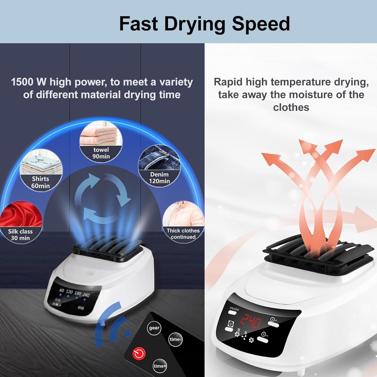 Portable Clothes Dryer, Electric Clothes Dryer Fast Drying, with Time Setting Function, 3-Speed Temperature Adjustment, for Underwear, Shirt, Towel - Image 2