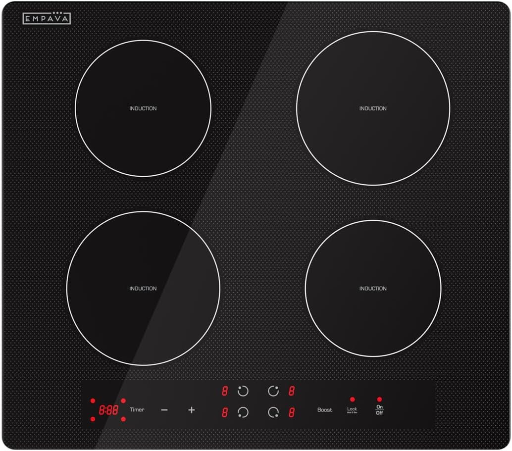 Empava 24 Inch Electric Stove Induction Cooktop with 4 Power Boost Burners Smooth Surface Vitro Ceramic Glass in Black 240V