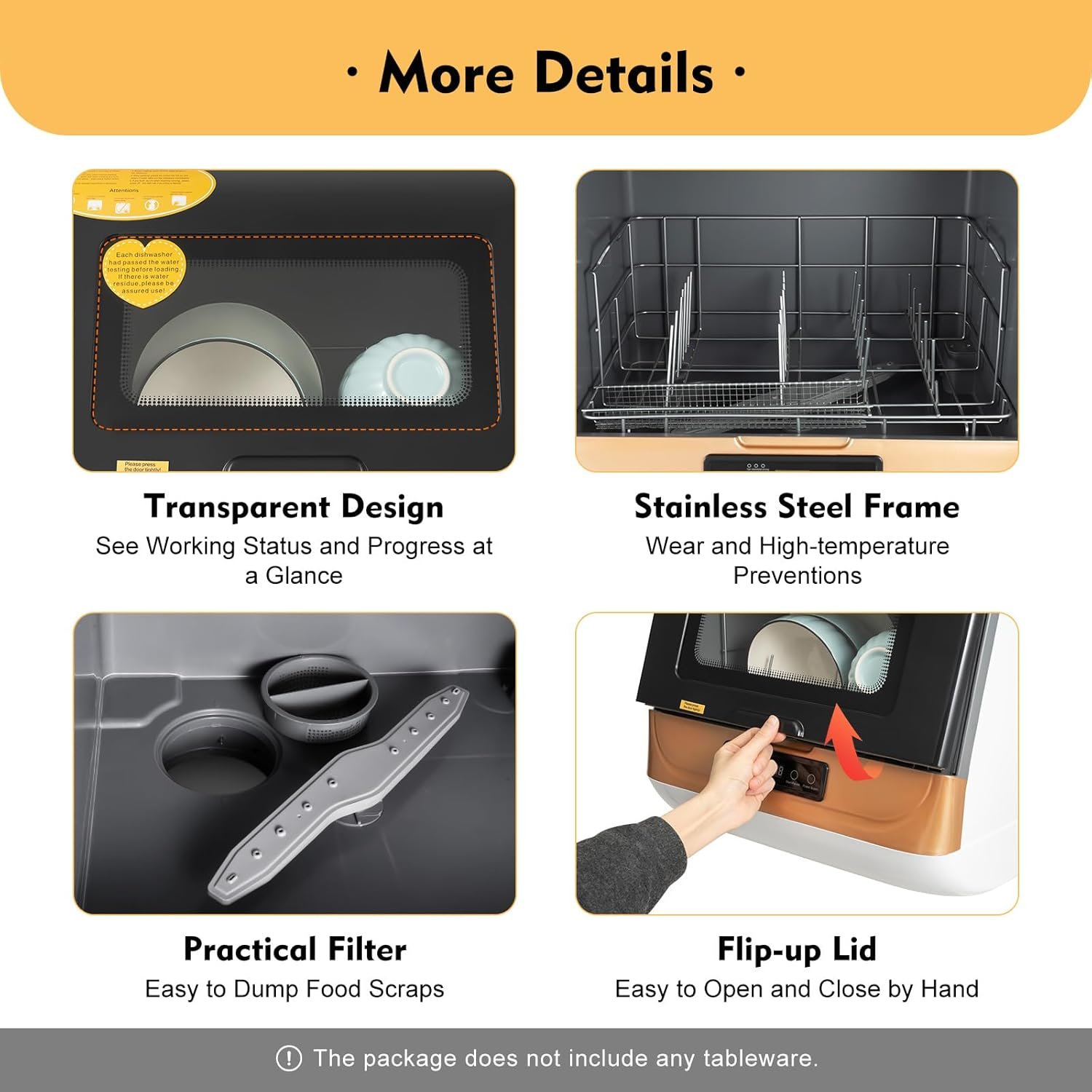 Multi-functional countertop no-installation dishwasher, Various cleaning modes, for small houses, apartments, dormitories, boats, campers, RVs and more (Gold) - Image 8