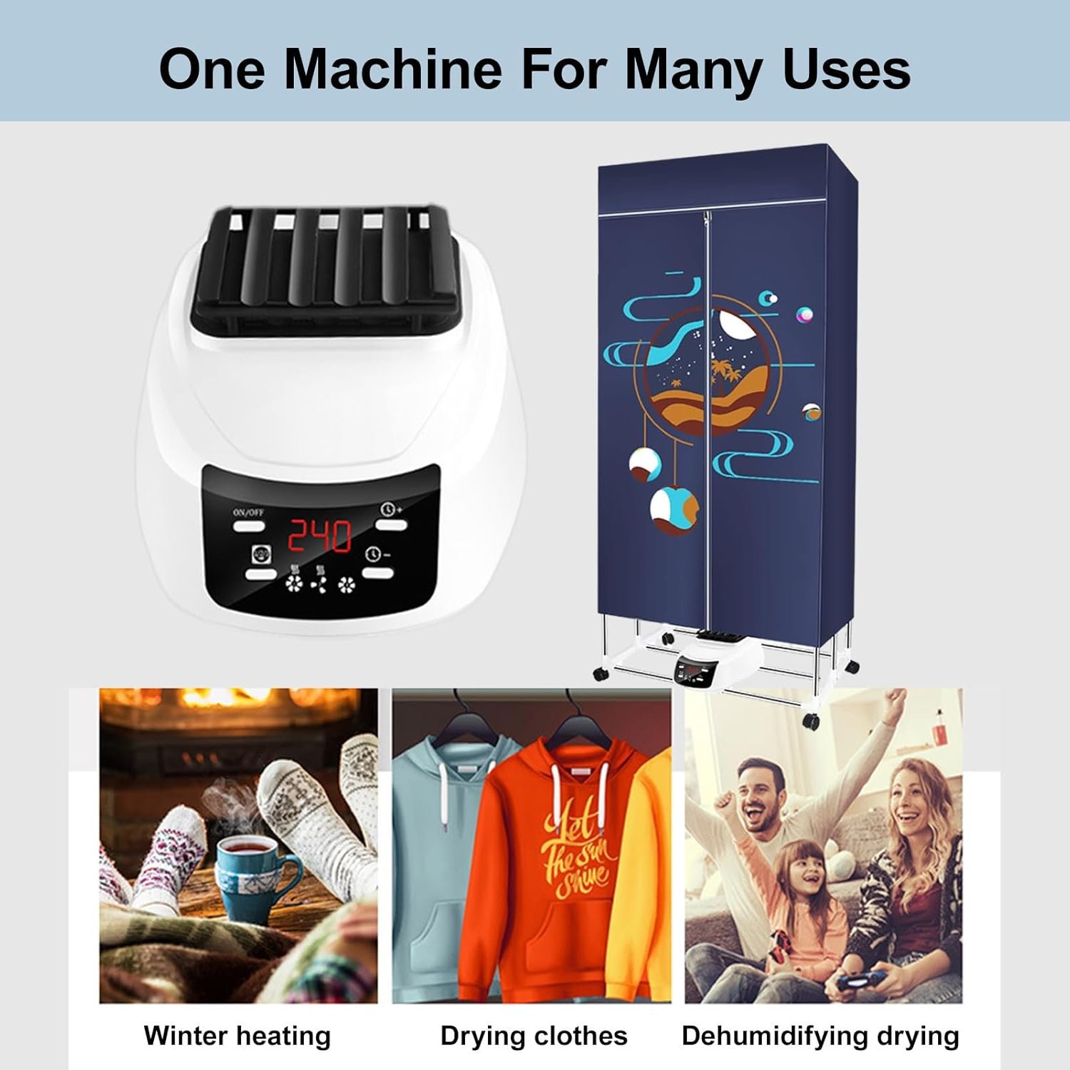 Portable Clothes Dryer, Electric Clothes Dryer Fast Drying, with Time Setting Function, 3-Speed Temperature Adjustment, for Underwear, Shirt, Towel - Image 4