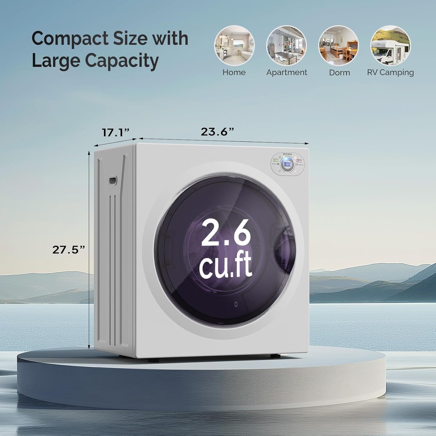 Bonnlo 9LBS Compact Front Load Laundry Dryer, 1400W Stainless Steel Portable Clothes Dryer with LCD Control Panel & Six-Mode Portable Dryer for Apartment, Home, Dorm - Image 7