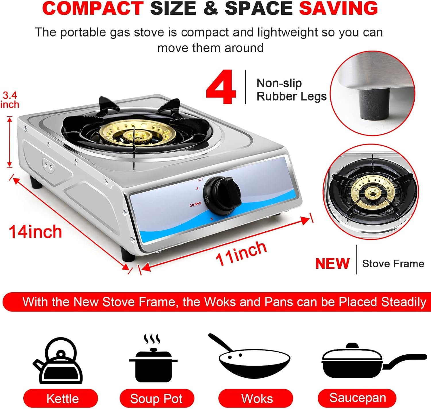 Propane Gas Cooktop,Single Burner Gas Stove Stainless Steel Portable Gas Stove,Auto Ignition Camping Single Burner LPGfor RV, Apartments, Outdoor - Image 6