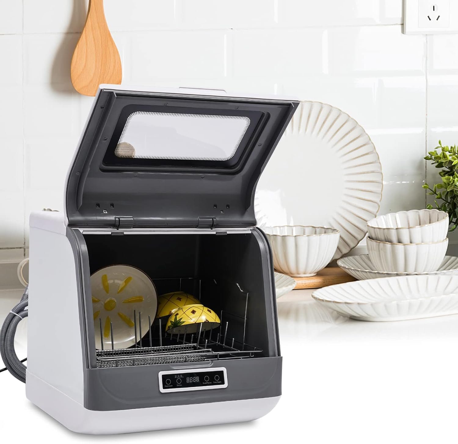 Portable Countertop Dishwasher 110V 1200W Compact Dishwashers with 4 Washing Programs, 55℃-65℃ High-Temperature Washing Kitchen Mini Dishwasher with Air-Dry Function (White) - Image 3