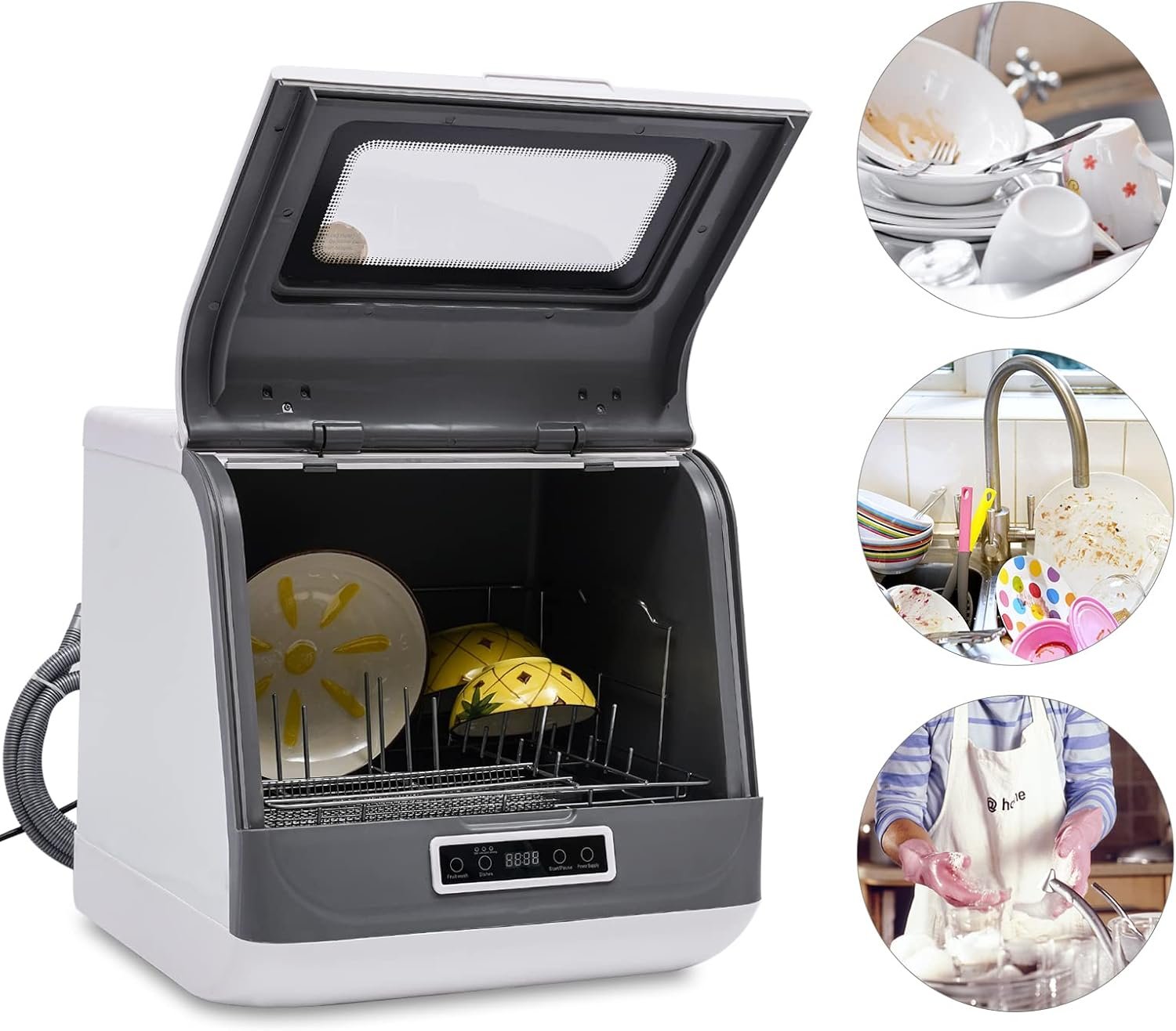 Portable Countertop Dishwasher 110V 1200W Compact Dishwashers with 4 Washing Programs, 55℃-65℃ High-Temperature Washing Kitchen Mini Dishwasher with Air-Dry Function (White) - Image 2