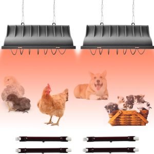 JUSONEY Chicken Coop Heater for Chicks,Brooder Heater with 2pcs Heat Lamp(250W and 175W),Adjustable Temp & Height Chicken Brooder Box Supplies for Chicken Livestock Dogs Sheep Pets